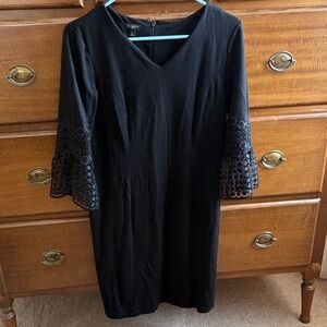 Talbots Black Dress with Lace Sleeves